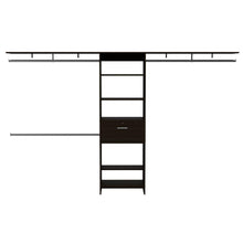 Closet Abierto Leda, Wengue, con 3 Tubos Cromados Para Colgar Ropa y Cajón con Cerradura Metálica    ZF