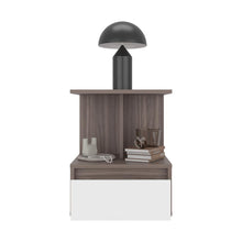 Mesa de Noche Mike, Avellana y Blanco Duqueza, con un cajon multiusos