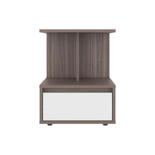 Mesa de Noche Mike, Avellana y Blanco Duqueza, con un cajon multiusos