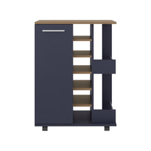 Bar Cart Argus, Azul y Fresno Kronos, con Espacio Para Botellas y Porta Copas