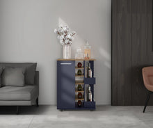 Bar Cart Argus, Azul y Fresno Kronos, con Espacio Para Botellas y Porta Copas