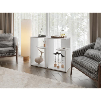 Mesa de Noche Evert, Blanco Duqueza Y Blanco Kronos, con diseño moderno y espacio para ubicar objetos ZF