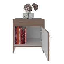 Mesa de Noche Tutto, Avellana y Blanco, con Cajón Para Guardar Objetos Ideal Para Espacios Reducidos X2