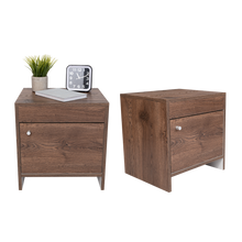Mesa de Noche Tutto, Nogal y Blanco, con Cajón Para Guardar Objetos Ideal Para Espacios Reducidos X2