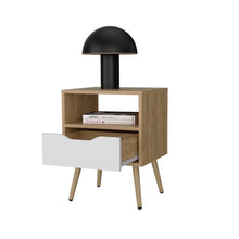 Mesa de Noche Wend, Blanco y Fresno Europeo, con espacio para almacenar objetos pequeños ZF