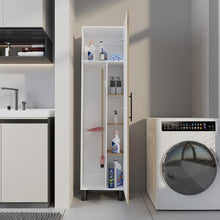 Mueble de Aseo Rayli, Fresno Europeo y Blanco, con espacio objetos de limpieza