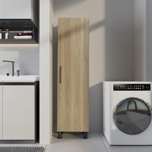 Mueble de Aseo Rayli, Fresno Europeo y Blanco, con espacio objetos de limpieza