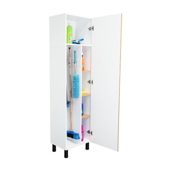 Mueble de Aseo Rayli, Fresno Europeo y Blanco, con espacio objetos de limpieza
