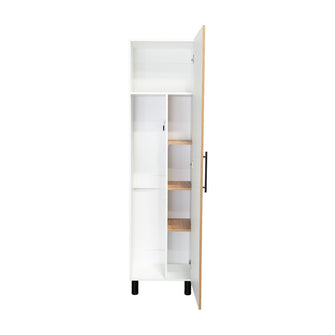Mueble de Aseo Rayli, Fresno Europeo y Blanco, con espacio objetos de limpieza
