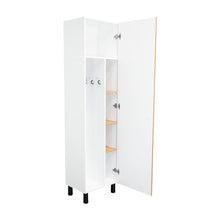 Mueble de Aseo Rayli, Fresno Europeo y Blanco, con espacio objetos de limpieza