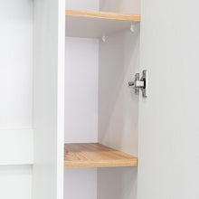 Mueble de Aseo Rayli, Fresno Europeo y Blanco, con espacio objetos de limpieza