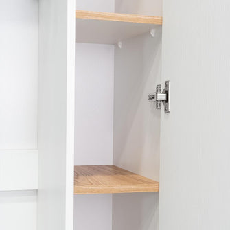 Mueble de Aseo Rayli, Fresno Europeo y Blanco, con espacio objetos de limpieza