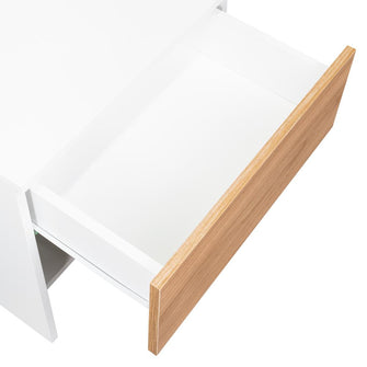 Mesa de Noche Light, Fresno Europeo y Blanco, con superficie para objetos decorativos