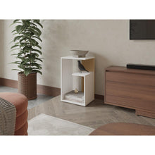 Mesa de Noche Evert, Blanco y Fresno Europeo, con diseño moderno y espacio para ubicar objetos ZF