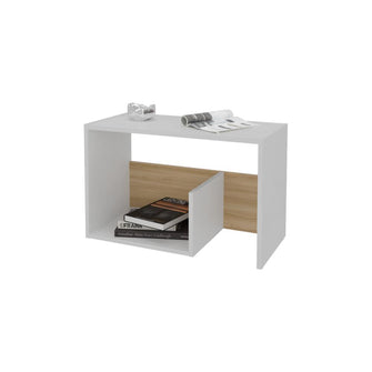Mesa de Noche Evert, Blanco y Fresno Europeo, con diseño moderno y espacio para ubicar objetos ZF