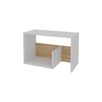 Mesa de Noche Evert, Blanco y Fresno Europeo, con diseño moderno y espacio para ubicar objetos ZF