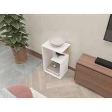 Mesa de Noche Evert, Blanco y Fresno Europeo, con diseño moderno y espacio para ubicar objetos ZF