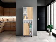 Alacena Bryce, Blanco Duqueza y Fresno Europeo, con manijas metálicas y con gran espacio de almacenamientos