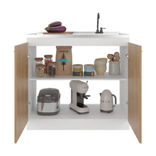 Gabinete Inferior Cantabria, Kronos Blanco y Fresno Europeo, con dos Puertas Abatibles- Mesón derecho y Grifería ZF