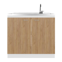 Gabinete Inferior Cantabria, Kronos Blanco y Fresno Europeo, con dos Puertas Abatibles- Mesón derecho y Grifería ZF