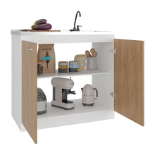 Gabinete Inferior Cantabria, Kronos Blanco y Fresno Europeo, con dos Puertas Abatibles- Mesón derecho y Grifería ZF