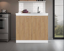 Gabinete Inferior Cantabria, Kronos Blanco y Fresno Europeo, con dos Puertas Abatibles- Mesón derecho y Grifería ZF