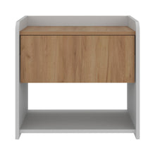 Mesa de Noche Fidelis, Kronos Blanco y Kronos Fresno, Un cajón y Amplia Superficie para poner objetos ZF