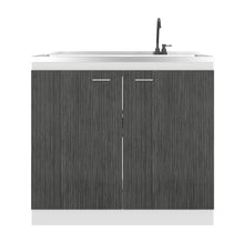 Gabinete Inferior Cantabria, Kronos Blanco y Roble Gris, con dos Puertas Abatibles- Mesón derecho y Grifería ZF