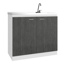 Gabinete Inferior Cantabria, Kronos Blanco y Roble Gris, con dos Puertas Abatibles- Mesón derecho y Grifería ZF