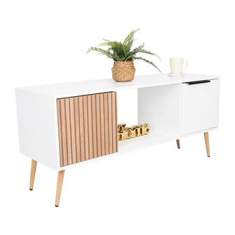 Mesa de Centro Mirabella ECO, Blanco y Lenno, con un Cajón y Dos Puertas Batientes