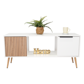 Mesa de Centro Mirabella ECO, Blanco y Lenno, con un Cajón y Dos Puertas Batientes