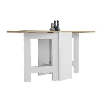 Mesa Auxiliar de Cocina Plegable Merida, Blanco y Macadamia, con Amplia Superficie