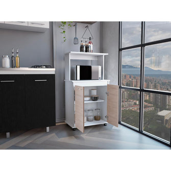Módulo Microondas Bajo Italia, Blanco Duqueza y Nacar, Con dos puertas abatibles y rodachines