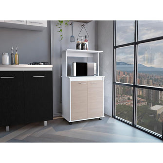 Módulo Microondas Bajo Italia, Blanco Duqueza y Nacar, Con dos puertas abatibles y rodachines