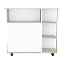 Mesa Auxiliar de Cocina Paprica, Blanco Niebla, con rodachina y rodachina de freno