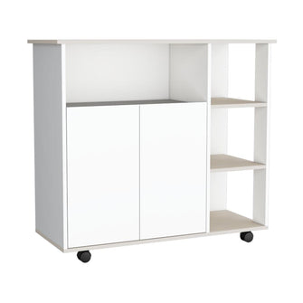 Mesa Auxiliar de Cocina Paprica, Blanco Niebla, con rodachina y rodachina de freno ZF