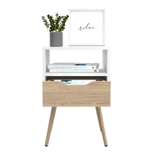 Mesa de Noche Alesio, Blanco y Beige, con Un Cajón