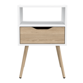 Mesa de Noche Alesio, Blanco y Beige, con Un Cajón