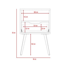 Mesa de Noche Alesio, Blanco y Beige, con Patas cortas en Madera y un Cajón