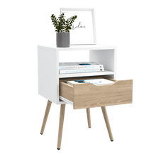Mesa de Noche Alesio, Blanco y Beige, con Un Cajón
