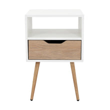 Mesa de Noche Alesio, Blanco y Beige, con Un Cajón
