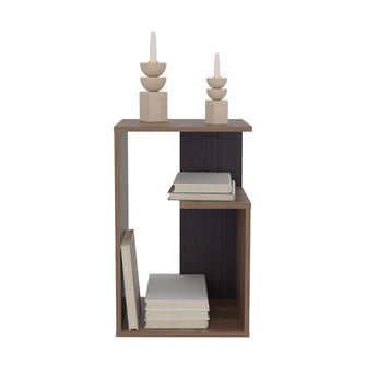 Mesa de Noche Evert, Nogal y Wengue, con diseño moderno y espacio para ubicar objetos ZF