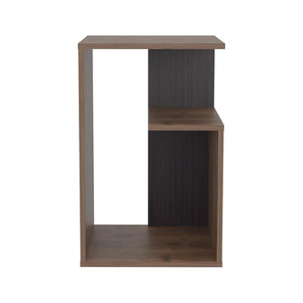 Mesa de Noche Evert, Nogal y Wengue, con diseño moderno y espacio para ubicar objetos ZF