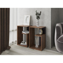 Mesa de Noche Evert, Nogal y Wengue, con diseño moderno y espacio para ubicar objetos ZF