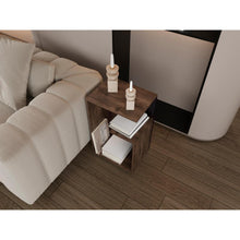 Mesa de Noche Evert, Nogal y Wengue, con diseño moderno y espacio para ubicar objetos ZF