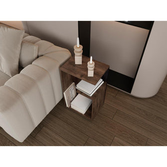 Mesa de Noche Evert, Nogal y Wengue, con diseño moderno y espacio para ubicar objetos ZF
