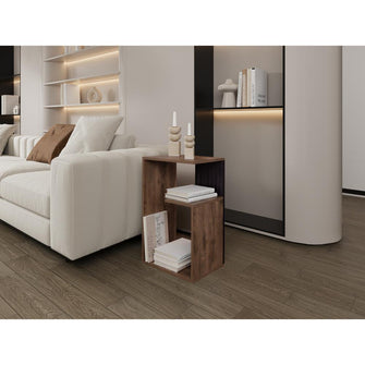 Mesa de Noche Evert, Nogal y Wengue, con diseño moderno y espacio para ubicar objetos ZF
