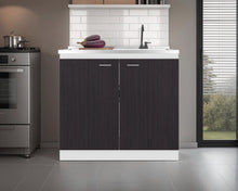 Gabinete Inferior Cantabria, Kronos Blanco y Kronos Wengue, con dos Puertas Abatibles- Mesón derecho y Grifería ZF