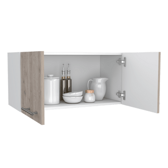 Mueble Sobre Campana Shope, Humo y Blanco, con Dos Puertas