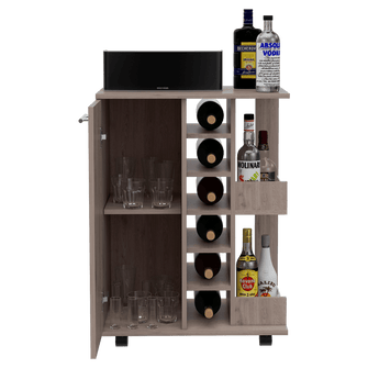 Bar Cart Argus, Humo, con Puerta y Patas con Rodachines